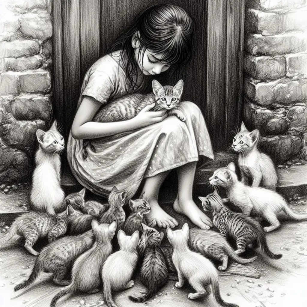 نقاشی بسیار زیبا کشیده شده توسط مداد گربه‌های